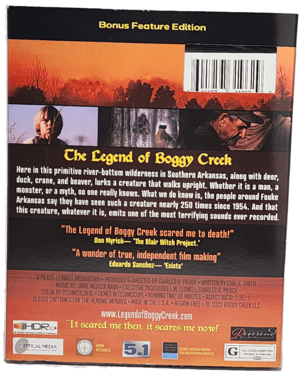 A dvd cover of the movie, " boggy creek ".