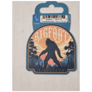 A sticker of a bigfoot in the background.