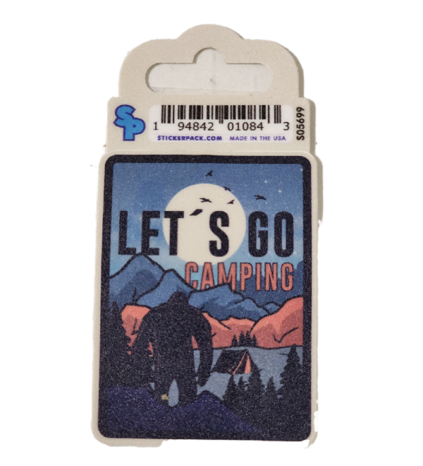 A package of camping stickers with a picture of a bear and mountains.