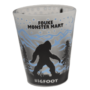 A cup with a picture of bigfoot on it.