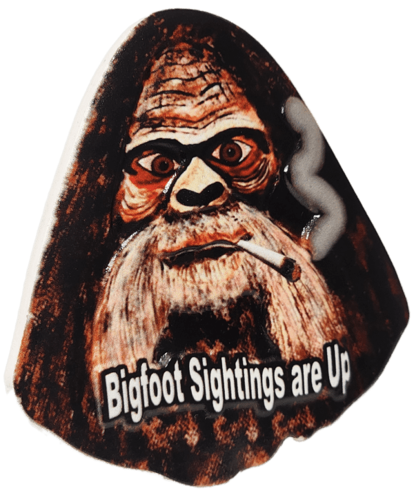 A picture of bigfoot with the caption " bigfoot sightings are up ".