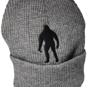 A gray hat with an image of a bigfoot.