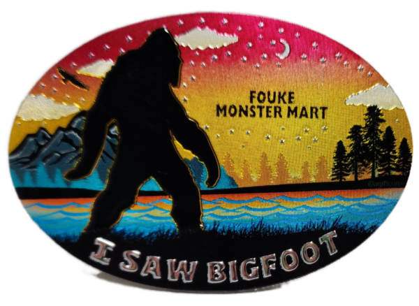 A painting of a bigfoot with the words " i saw bigfoot ".