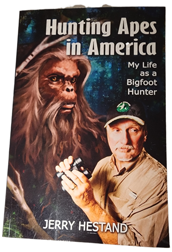 A book cover with a man and a bigfoot.