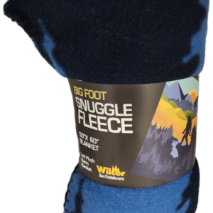 A blue blanket with the words " big foot snuggle fleece ".