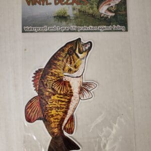 A fish sticker is shown on the back of a package.