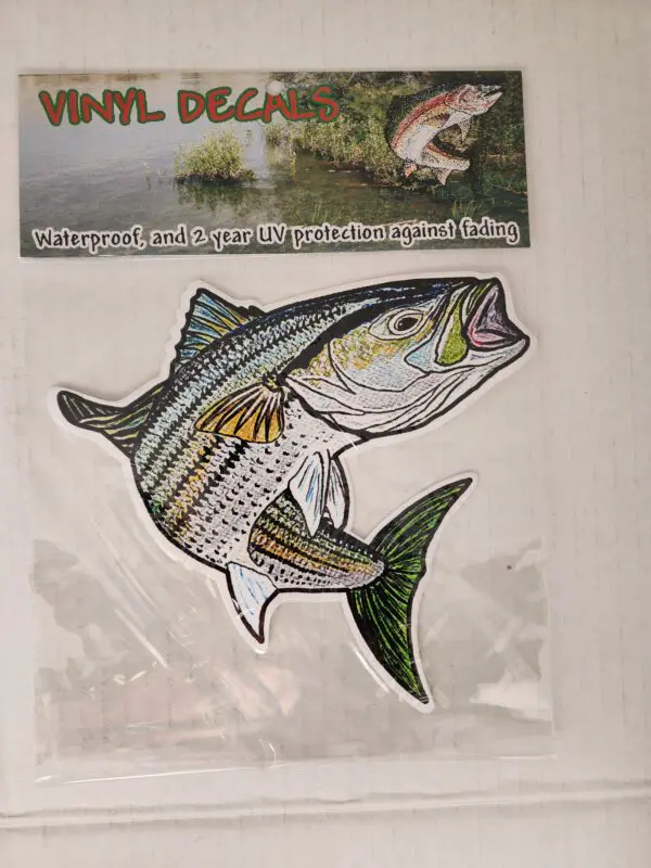 A fish is shown on the back of a sticker.