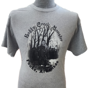 A t-shirt with an image of a man in the woods.