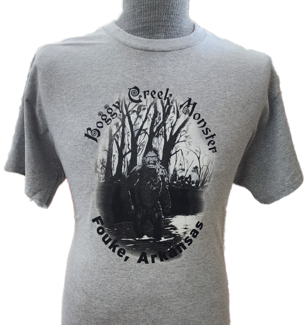 A t-shirt with an image of a man in the woods.