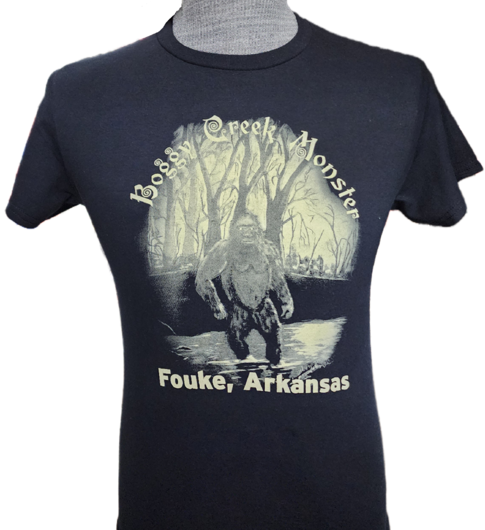 A t-shirt with an image of a man in the woods.