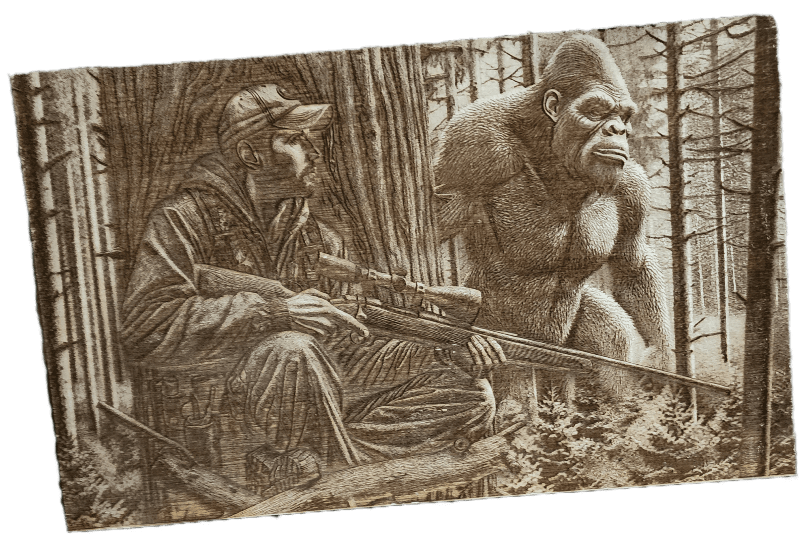 A drawing of two men with guns and one is holding a rifle.