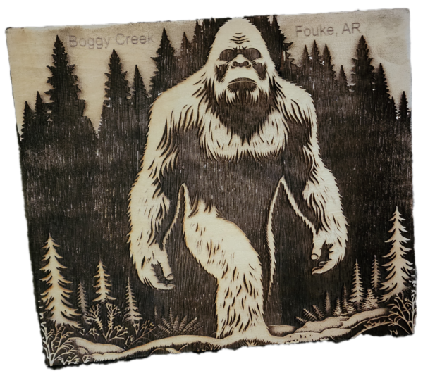 A picture of a bigfoot in the woods.