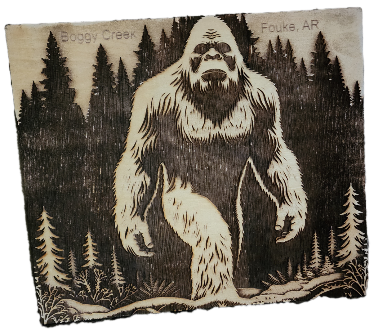 A picture of a bigfoot in the woods.