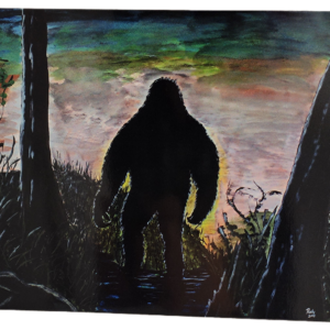 A painting of a bigfoot in the woods