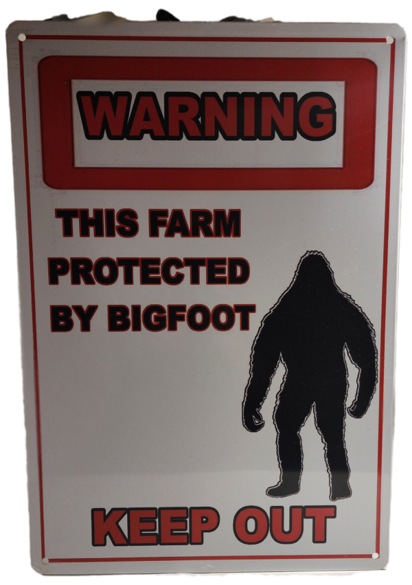 A sign warning of bigfoot is shown.