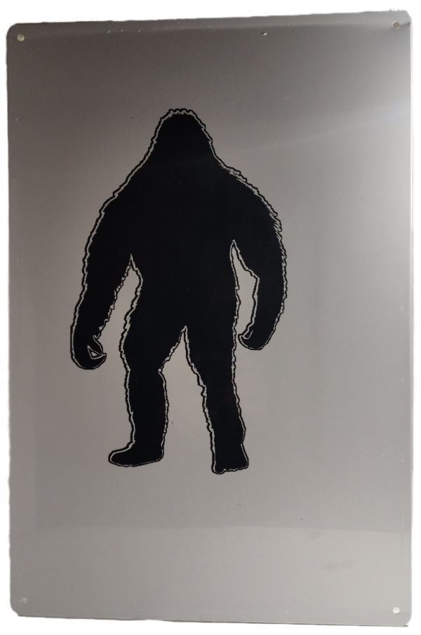 A silhouette of a bigfoot standing in front of a mirror.