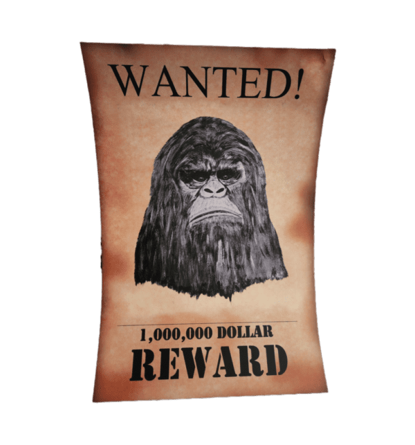 A wanted poster of a gorilla with the words " wanted !" written on it.